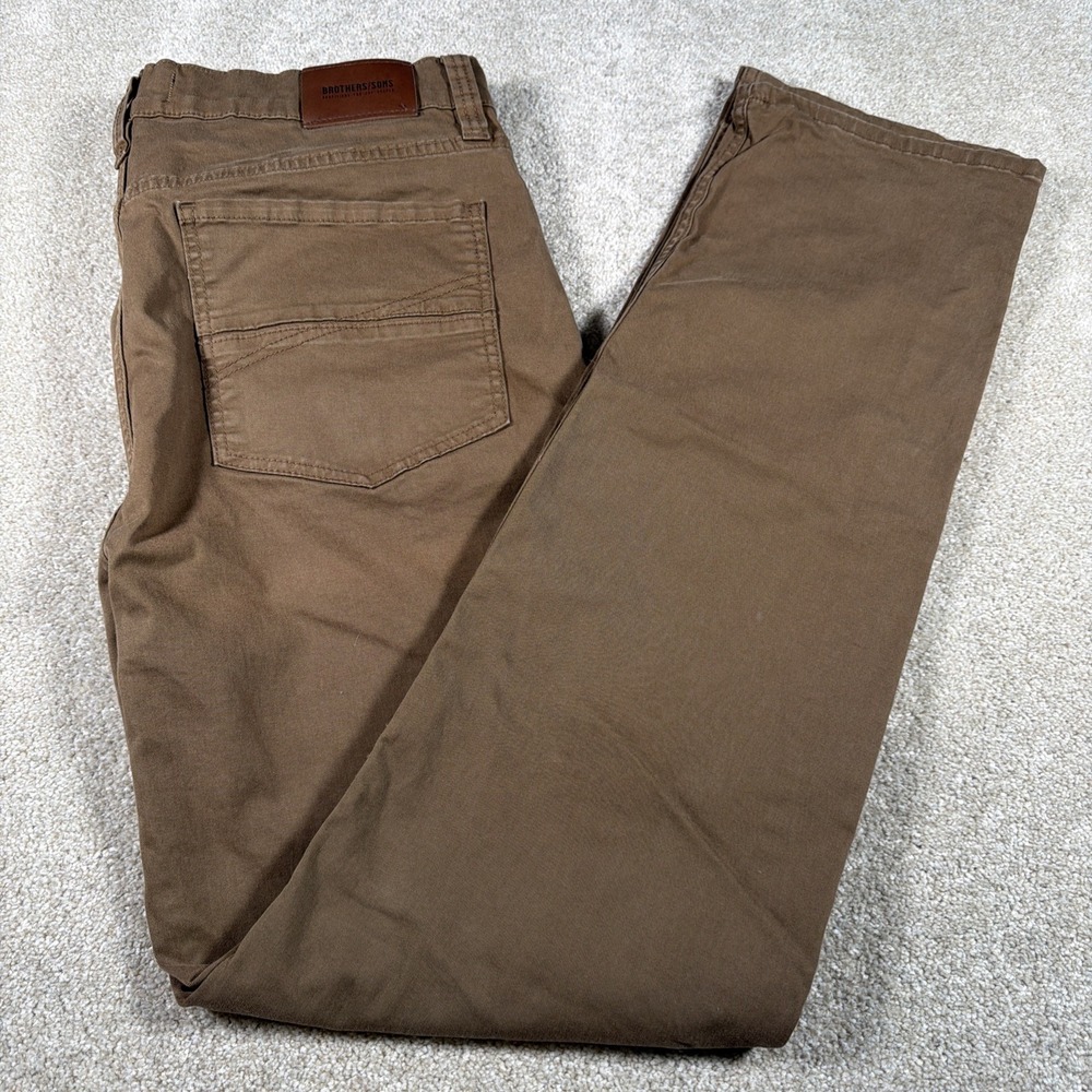 Brothers Sons Pants Mens 36 X 34 (FITS 37 X 33) Slim Straight Brown Workwear